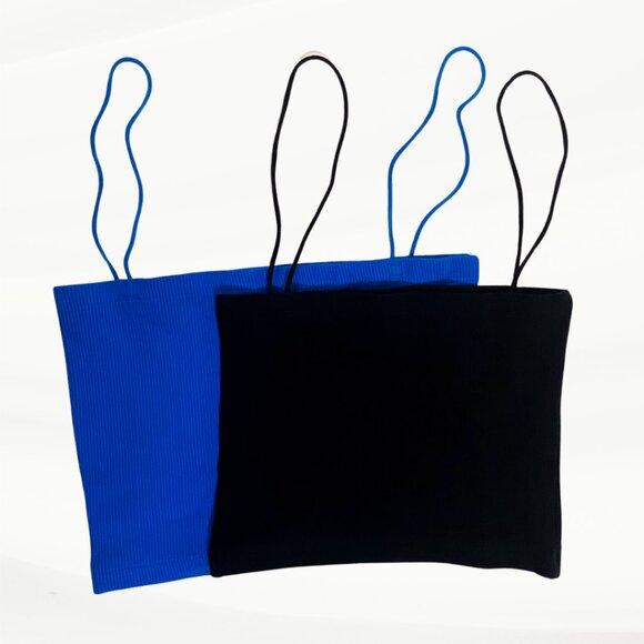 Lot of 2 Zara Ribbed Spaghetti Strap Black & Blue Tube Tops, Women's Size Small - Picture 6 of 12